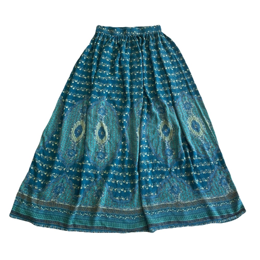 Wet Seal Bohemian Maxi Skirt Small Blue Pull-on Elastic Waist Flowy Peasant